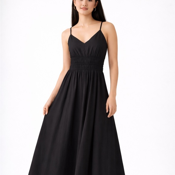Dizzy Lizzy Dresses & Skirts - Black Smocked Midi Dress with Spaghetti Straps